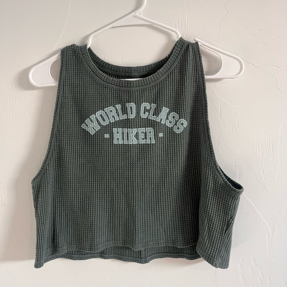 Aerie Green Ribbed Crop Tank Top